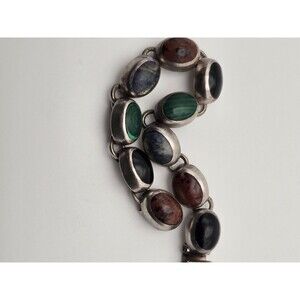 Vintage Mexican Sterling Silver Bracelet 925 AMC – 40g – Mixed Cabochon...